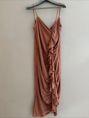 Ruffle-Front Rust Maxi Slip Dress